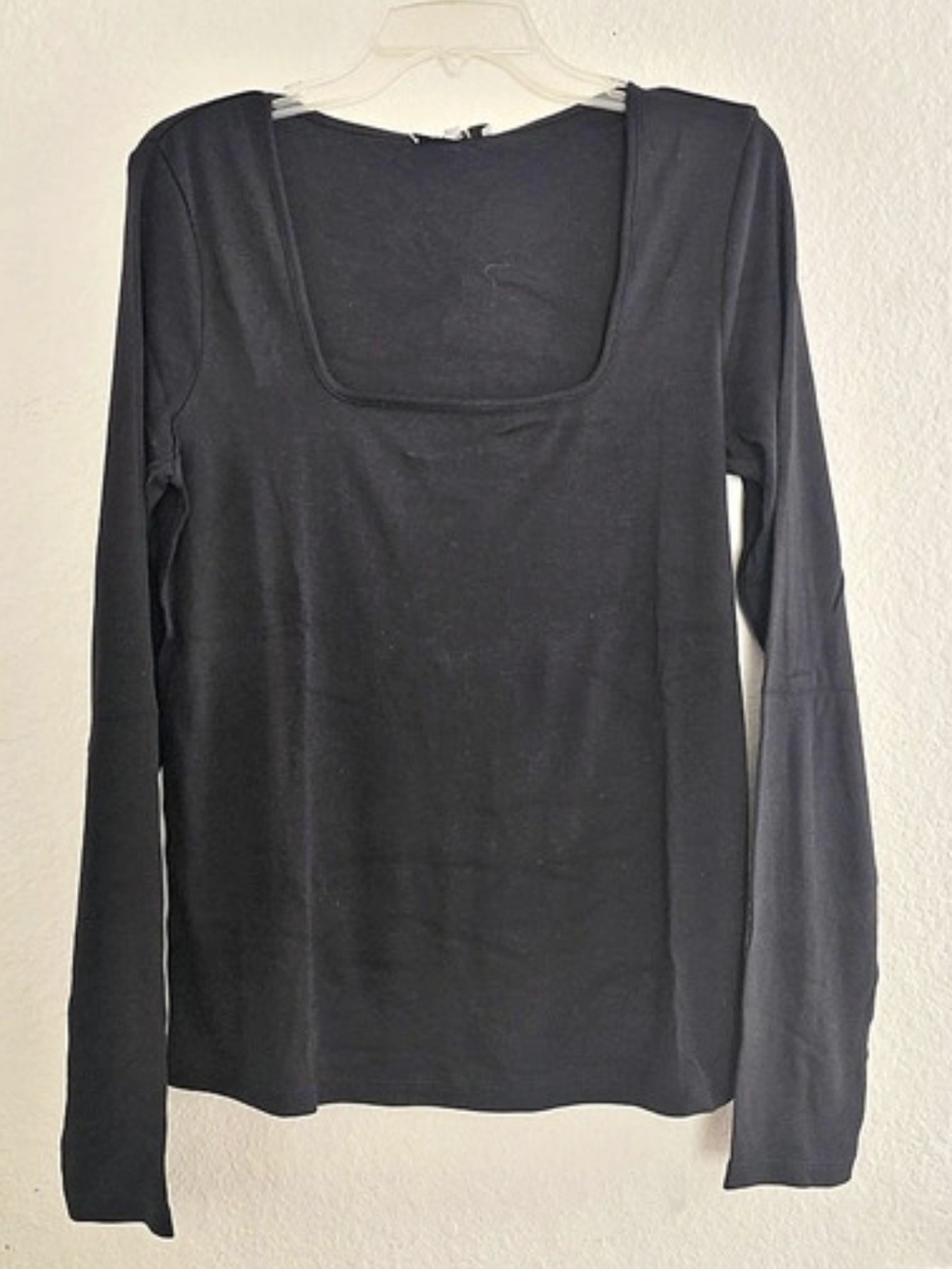Vince Cotton Modal Square Neck Long Sleeve Top Black Size XL - Picture 3 of 7